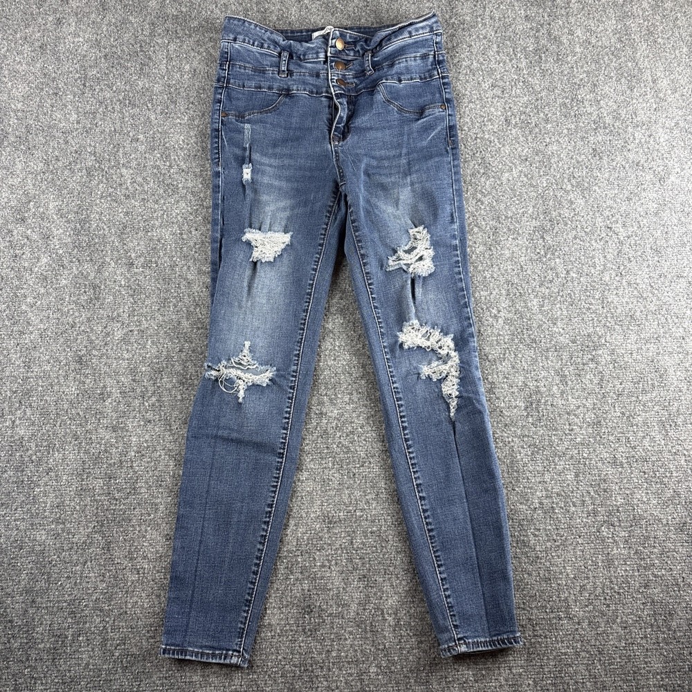 Charlotte Russe Refuge Women's Distressed Skinny Jeans Size 6 Multi Button Fly